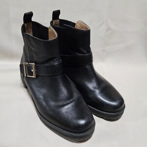 Vionic Mystic Mara Black‎ Leather Ankle Boots Women's Size 9 Gold Side Buckle